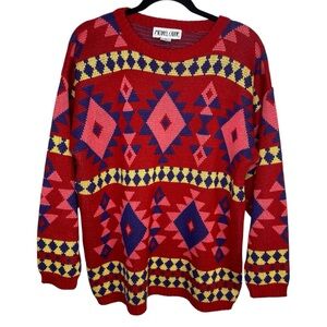 Vintage‎ Michael Carrie Abstract Southwestern Sweater 80s Red Purple yellow M